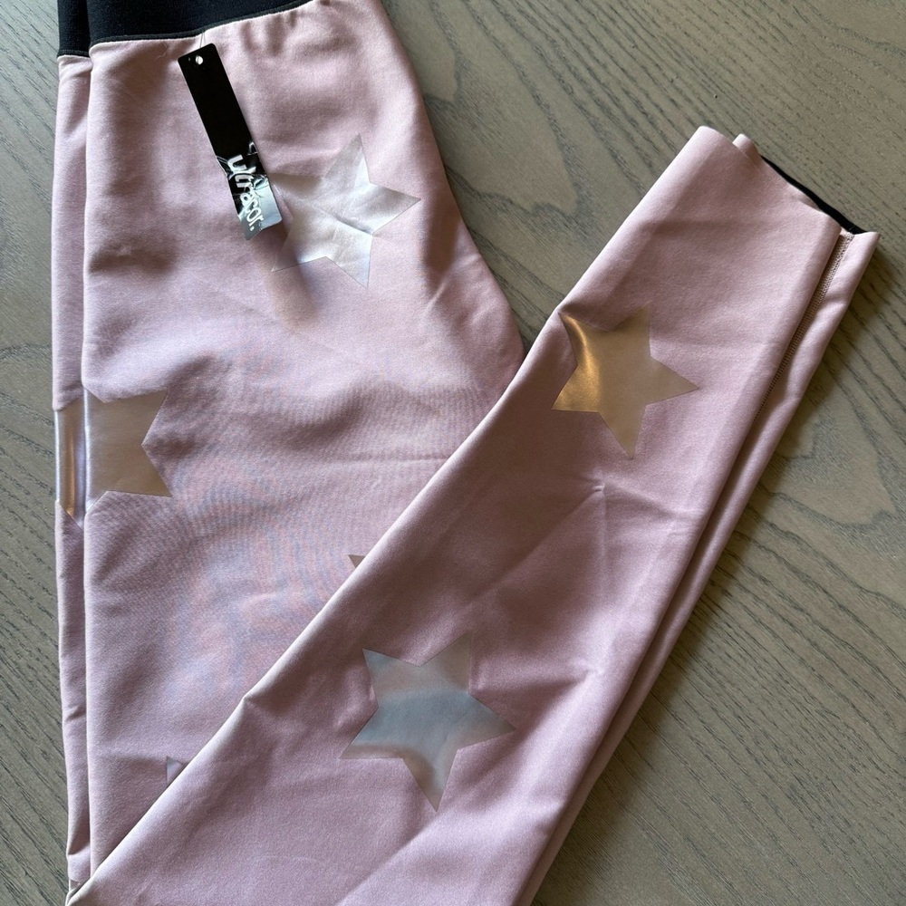 NWT- Ultracor light pink with metallic star Leggings - Picture 3 of 5